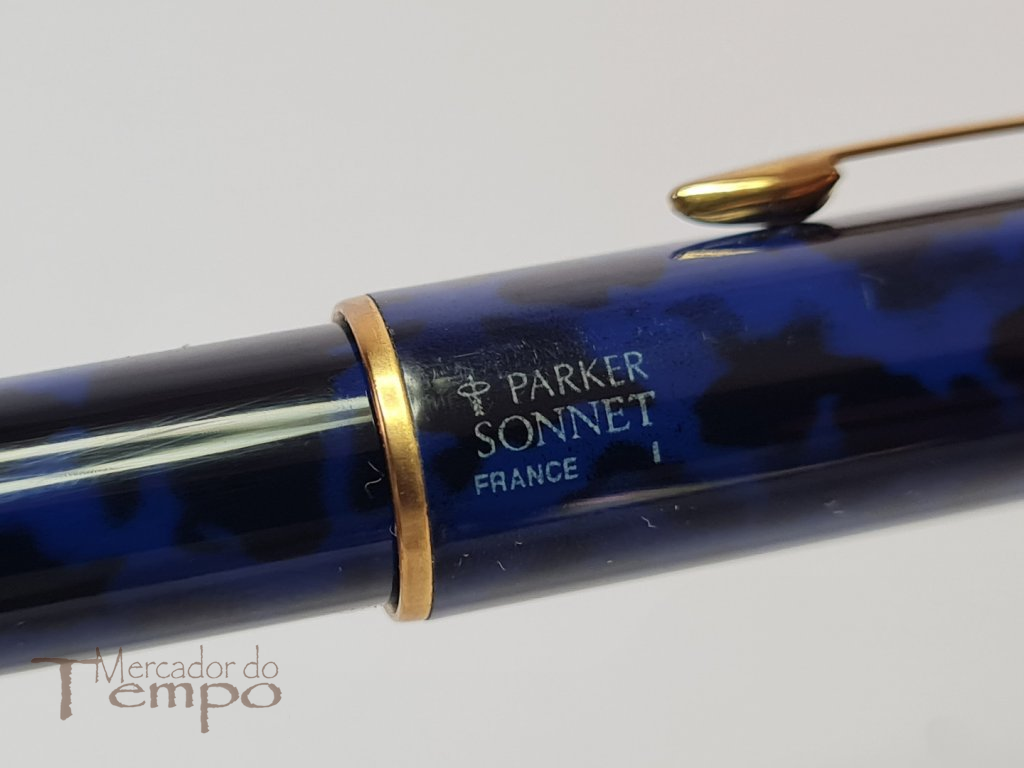 Caneta Parker Sonet azul marmoreada anos 90