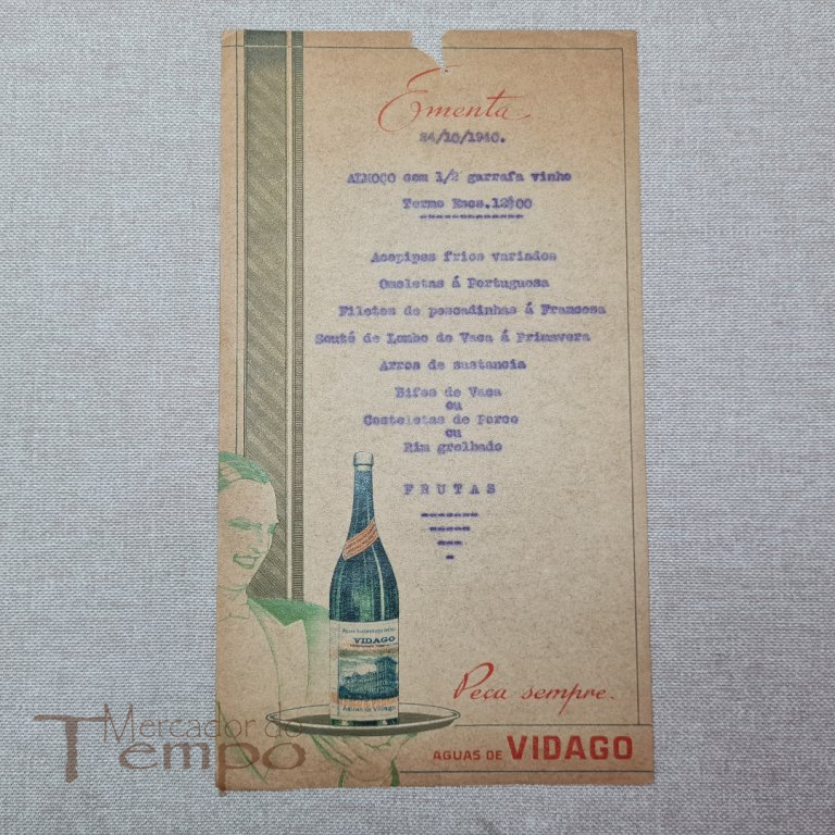 Ementa de 1940 publicitária Águas de Vidago