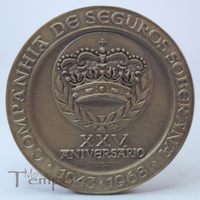 Medalha em bronze comemorativa do 25º aniversário da Companhia de Seguros Soberana, 1943-1968