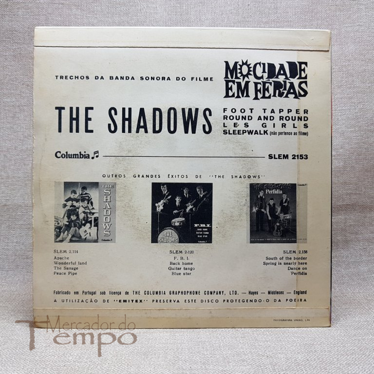 Disco 45rpm The Shadows - Mocidade em Férias SLEM 2153