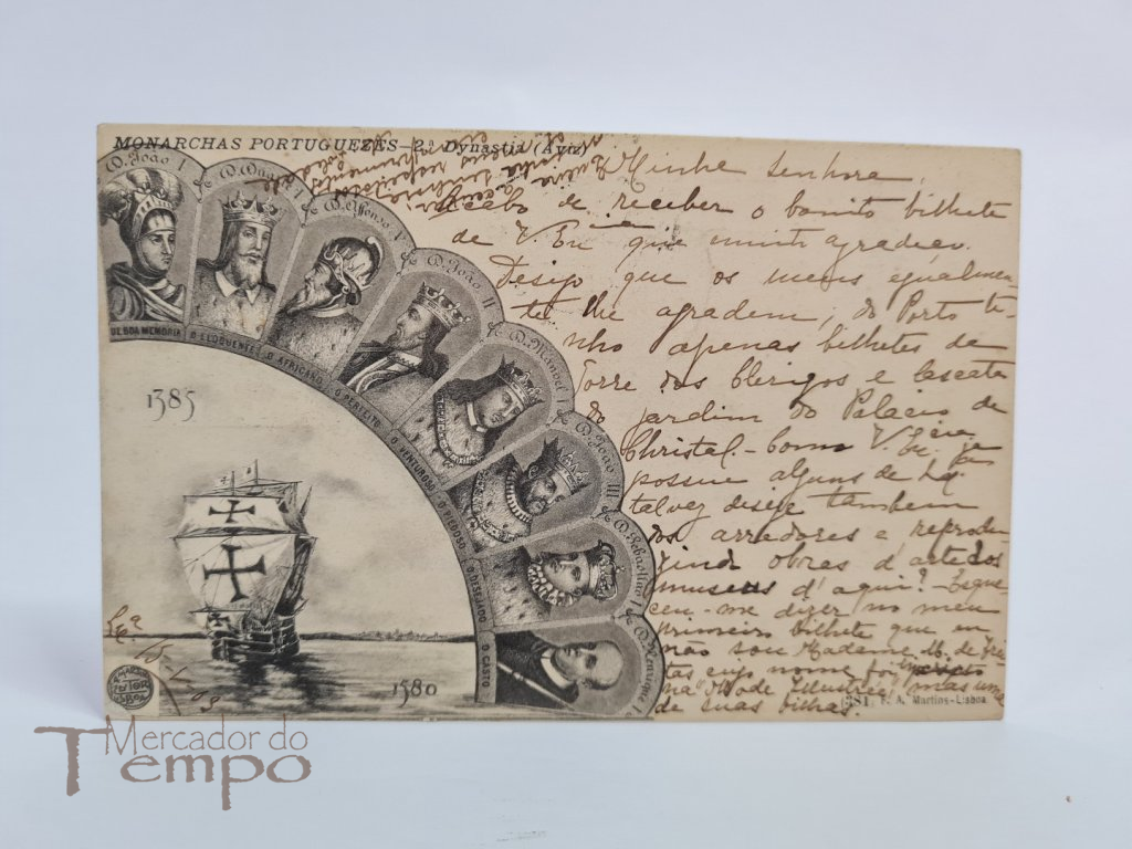  Postal, Monarcas Portugueses – 2ª Dinastia, postal circulado e datado de 1903. 
