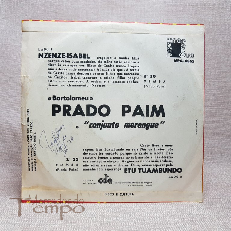 Disco 45 rpm Angola - Prado Paim - Merengue MPA – 4065 