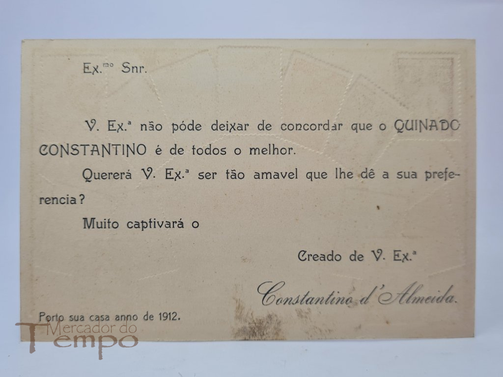 Bilhete Postal publicitário, Bebida Quinado Constantino, 1912