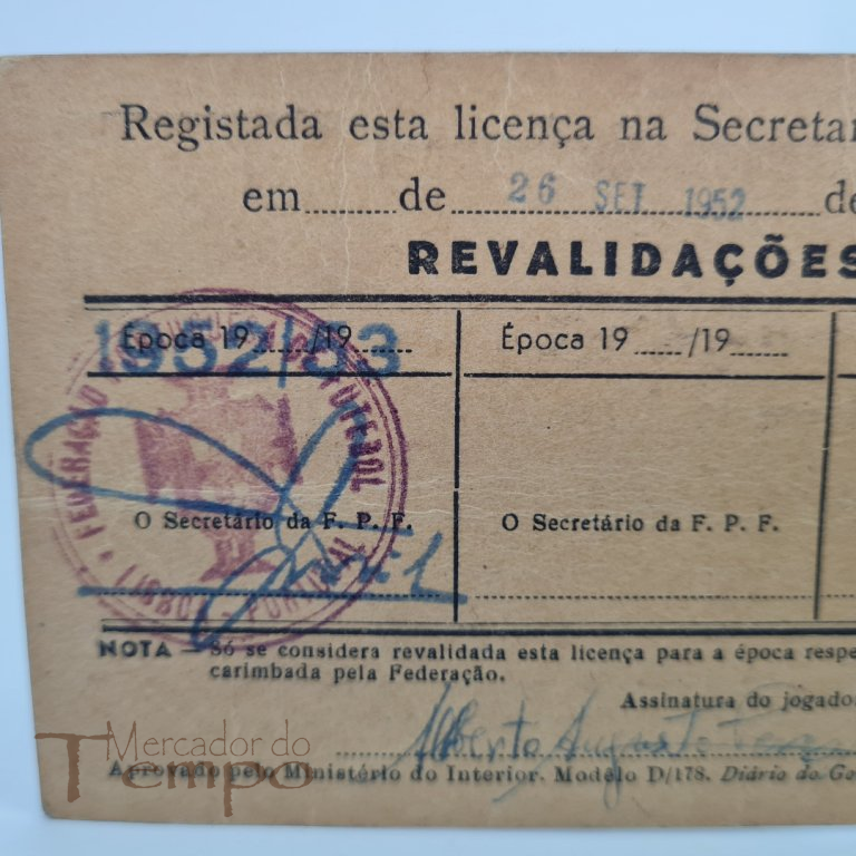 Sport Clube União Torriense Cartão Fed. Port. Futebol 1952