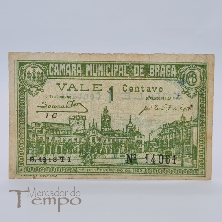 Cédula 1 centavo Câmara Municipal de Braga