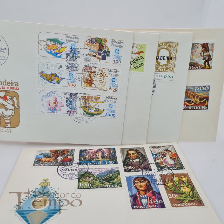Conjunto de 5 Envelopes Primeiro dia da Madeira e Vinho do Porto