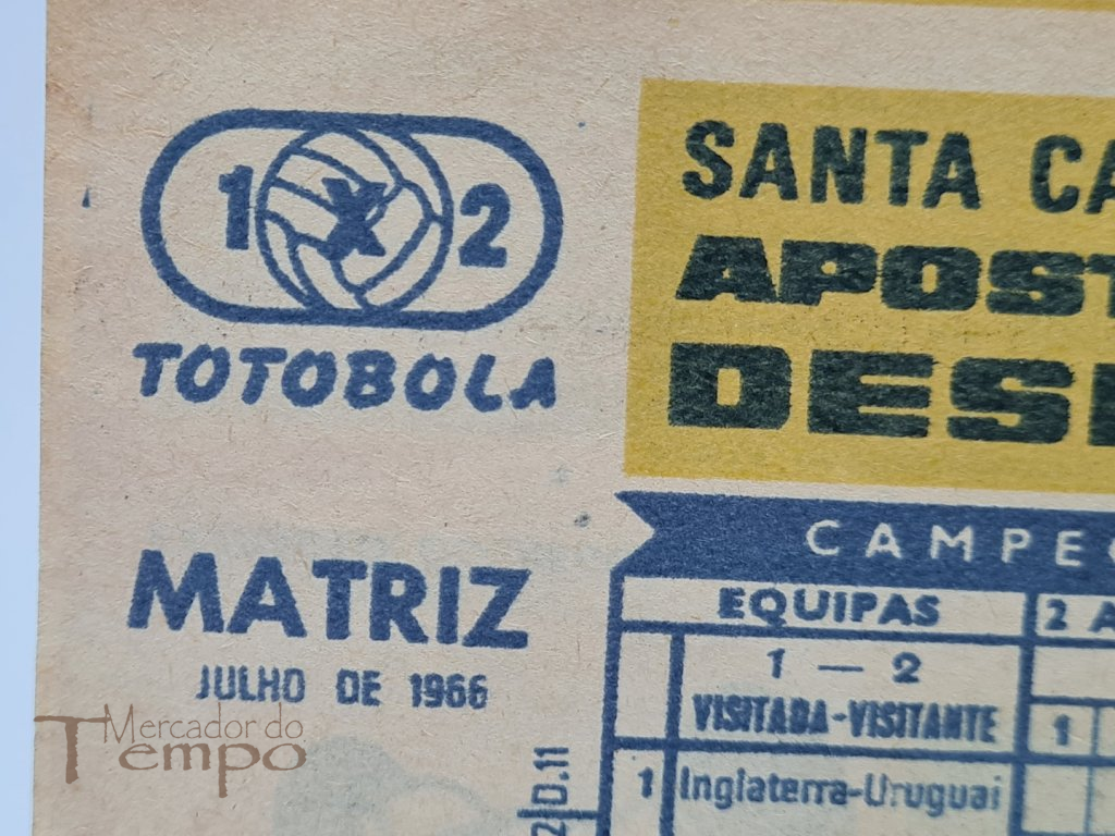 Curioso boletim do Totobola do Campeonato do Mundo de 1966