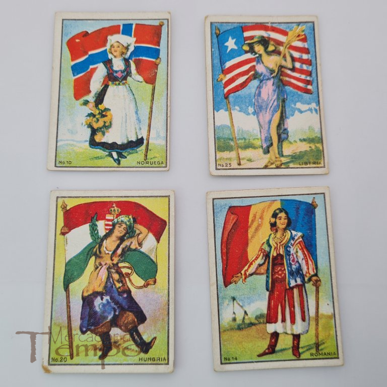 conjunto de 4 brindes em cartão, da Fábrica de Tabaco Estrela, S.Miguel – Açores. Os cartões representam os costumes