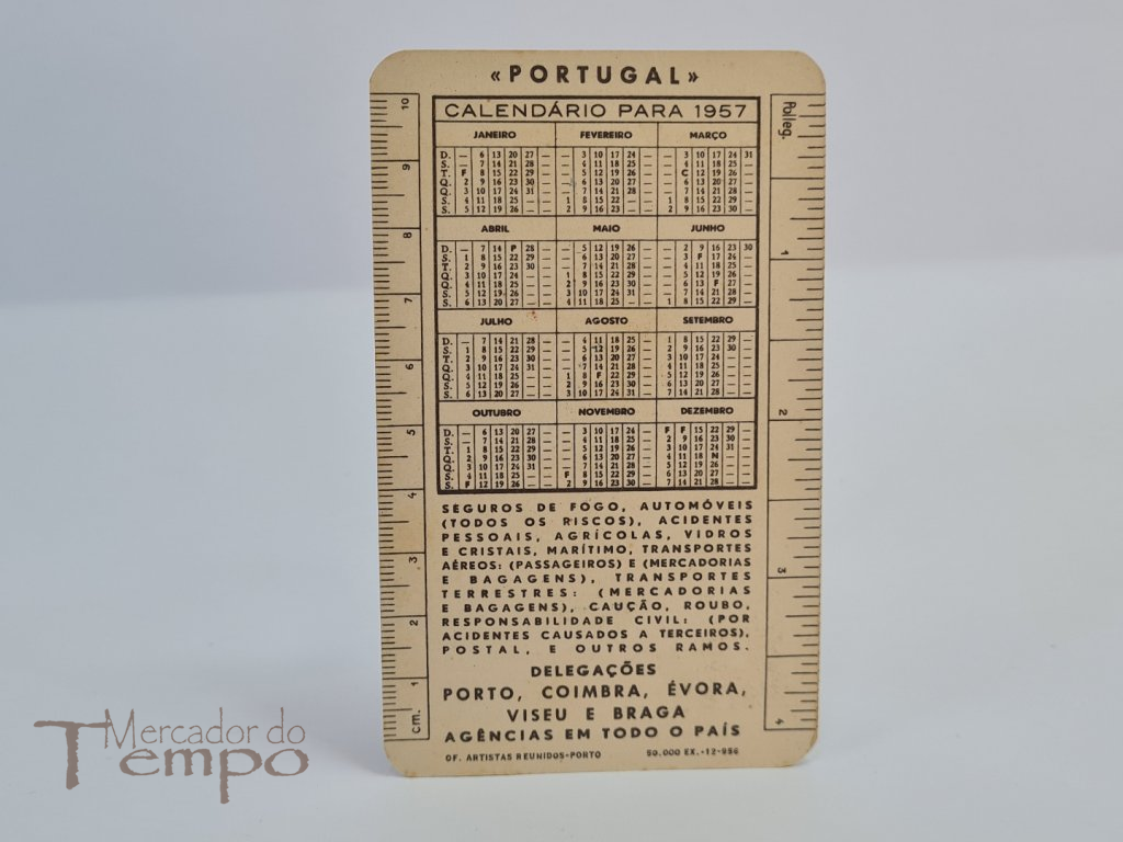 Calendário Mapa de Portugal publicitário da Companhia de Seguros Portugal 1957