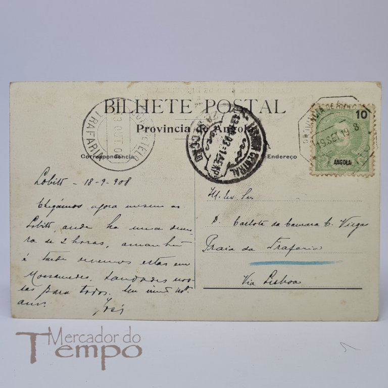 Postal Paquete Zaire na Bahia do Lobito, Circulado datado 1908