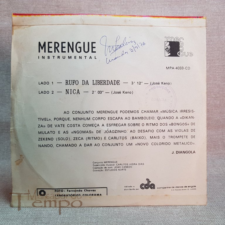 Disco 45 rpm Merengue instrumental MPA - 4033-CD