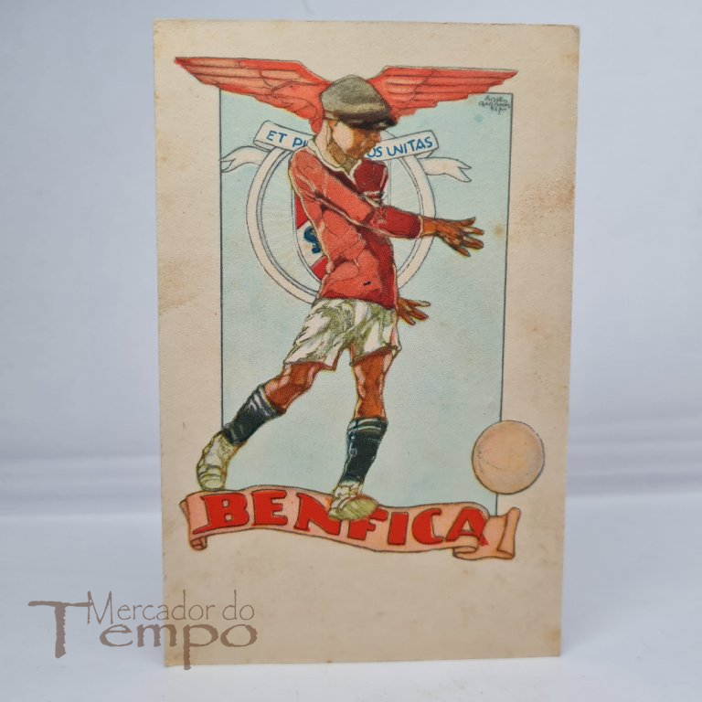 Raro postal original, Benfica, Futebol, ilustração de Jorge Barradas 1927